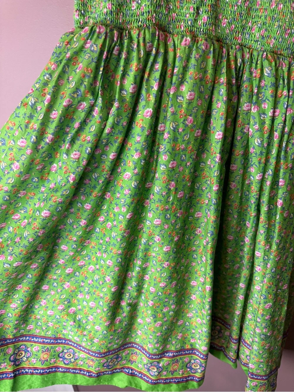 Ralph Lauren Smocked Green Sun Dress Floral Girls 16